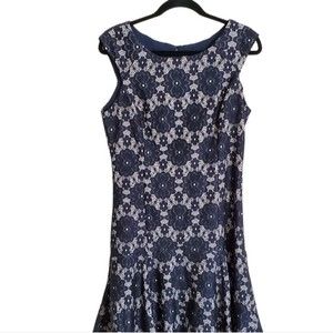 Nanette Lepore Navy and White Floral Midi Dress